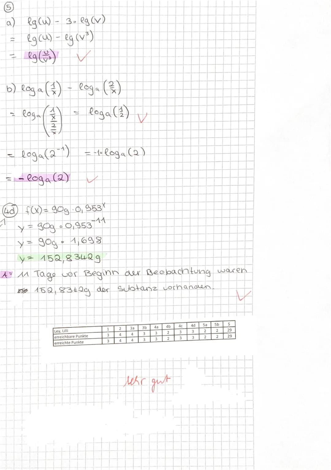 Mathematik
2. Klassenarbeit
5.11.19
Exponentialfunktion
1. Der Graph der Exponentialfunktion $f(x) = b^x$ geht durch den Punkt (6|64). Erm