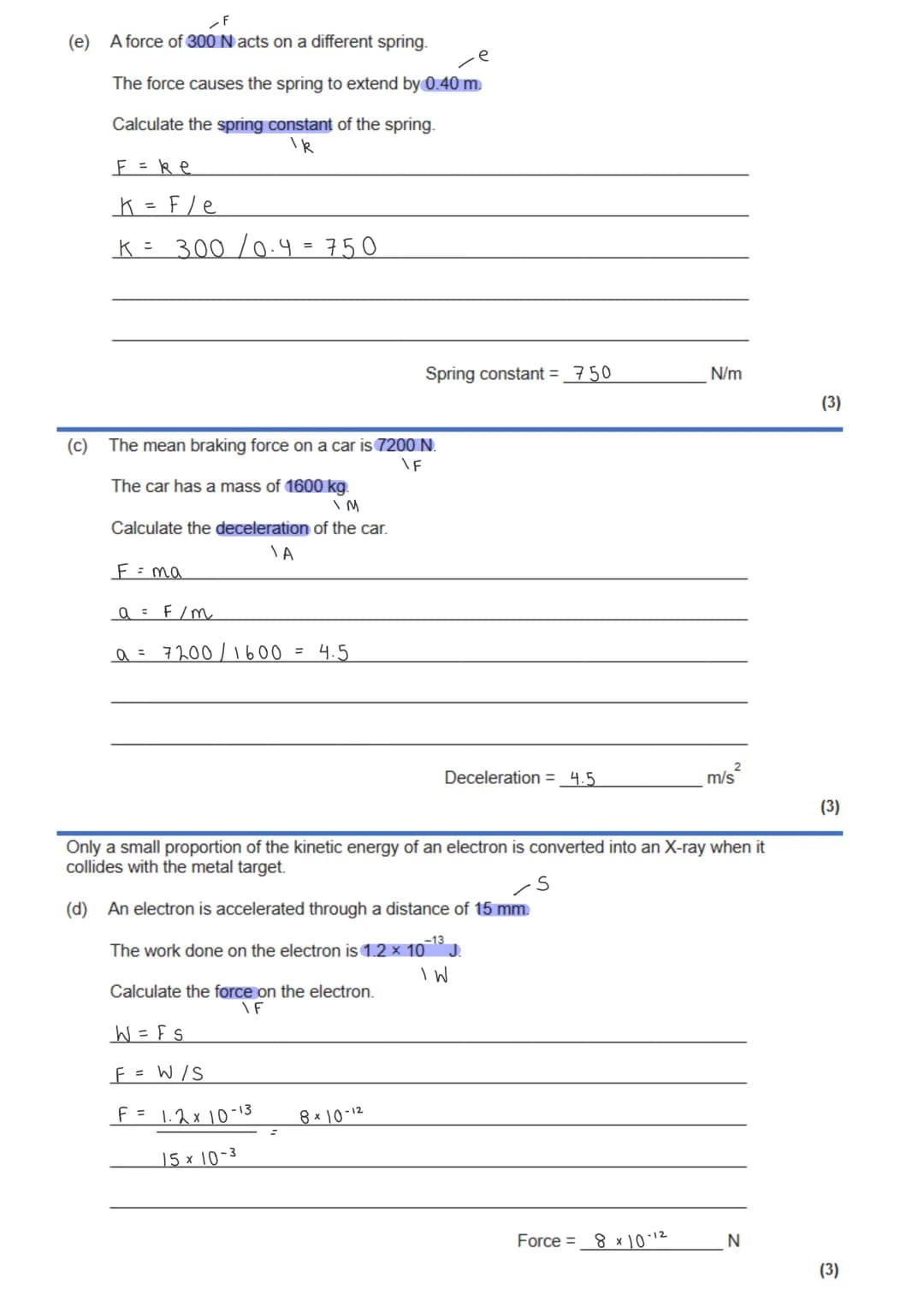 GCSE Physics - Paper 2 calculation practice
weight mass x gravitational field strength
work done = force distance (along the line of actio