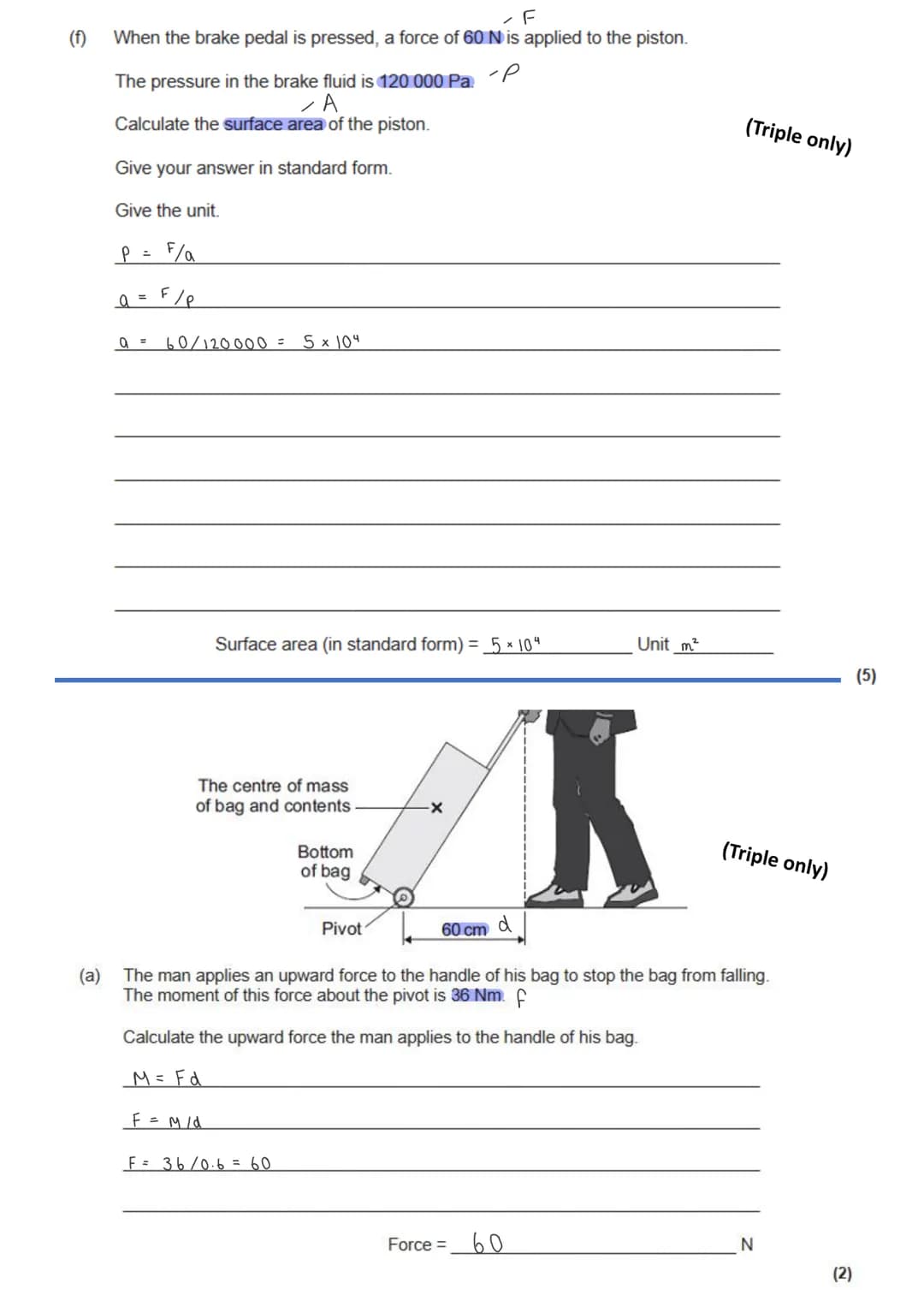 GCSE Physics - Paper 2 calculation practice
weight mass x gravitational field strength
work done = force distance (along the line of actio