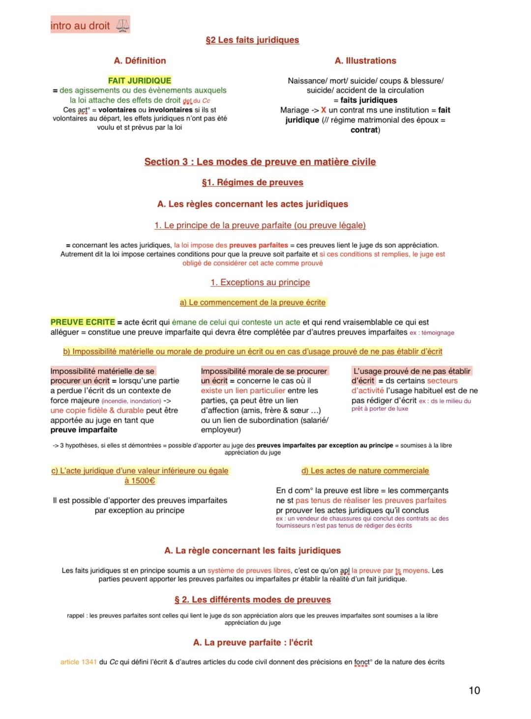 intro au droit
§2 Les faits juridiques
A. Définition
FAIT JURIDIQUE
= des agissements ou des évènements auxquels
la loi attache des effets