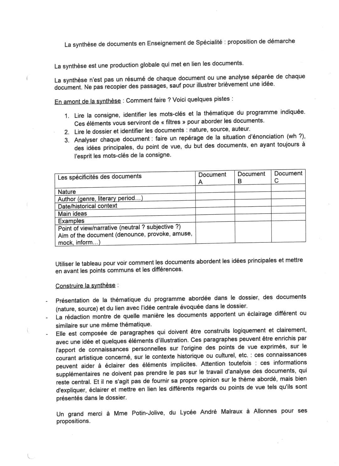 # La synthèse de documents en Enseignement de Spécialité: proposition de démarche
La synthèse est une production globale qui met en lien le