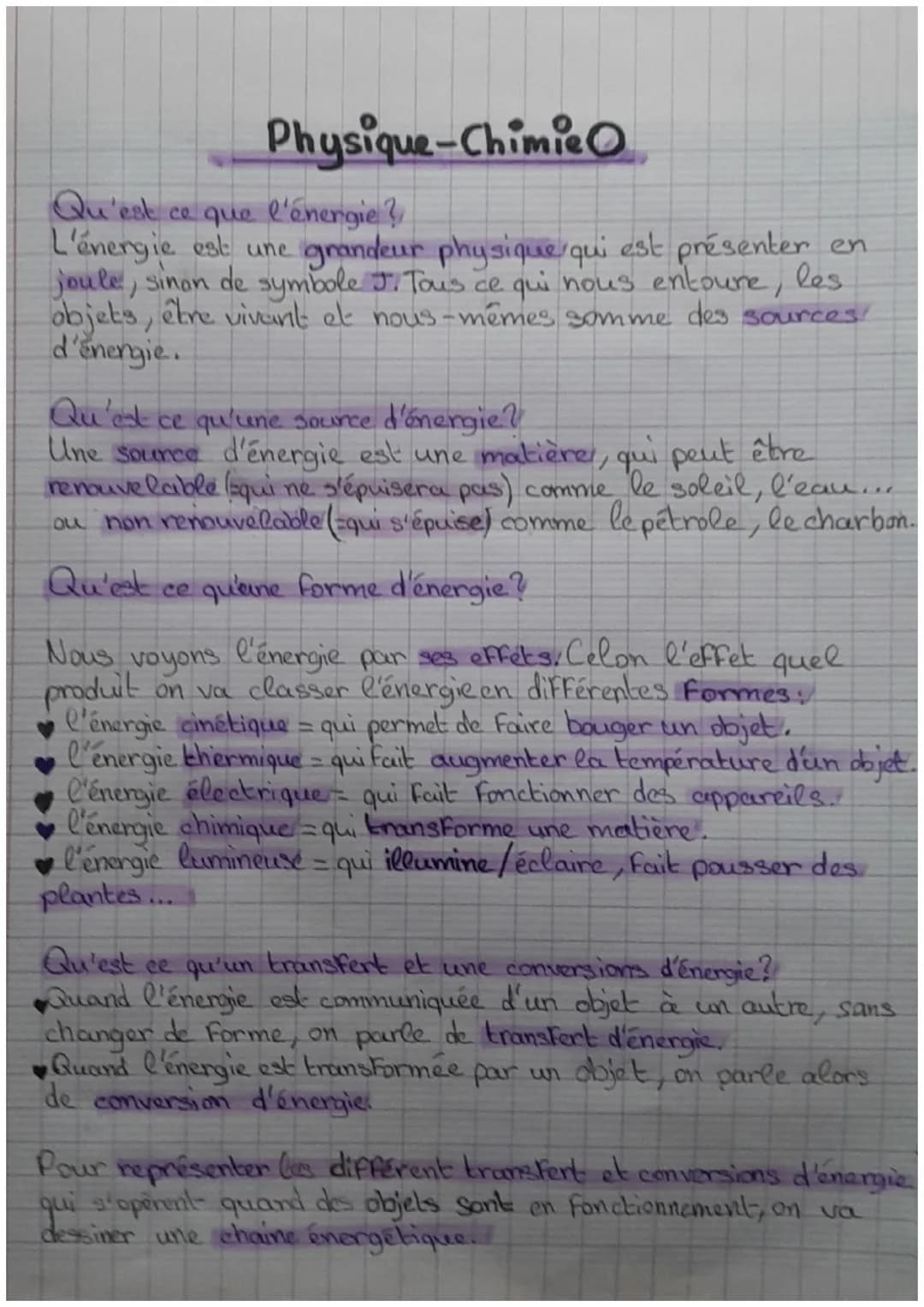 # Physique-Chimie
Qu'est ce que l'énergie?
L'énergie est une grandeur physique qui est présenter en
joule, sinon de symbole J. Tous ce qui
