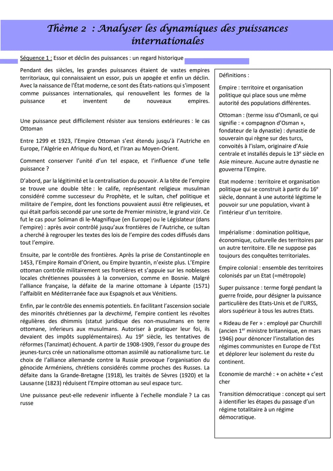 # Thème 2: Analyser les dynamiques des puissances
internationales
Séquence 1: Essor et déclin des puissances: un regard historique
Pendant