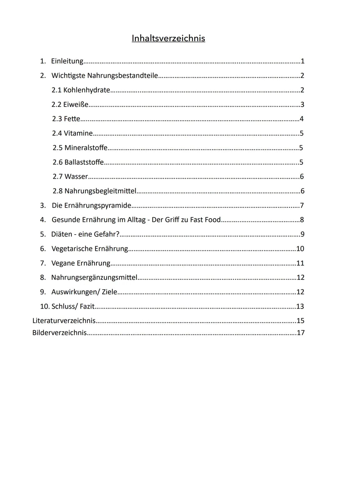 # Thema:
Gesunde Ernährung -
Du bist was du isst
Thema Gesundheit Inhaltsverzeichnis
1. Einleitung......................................