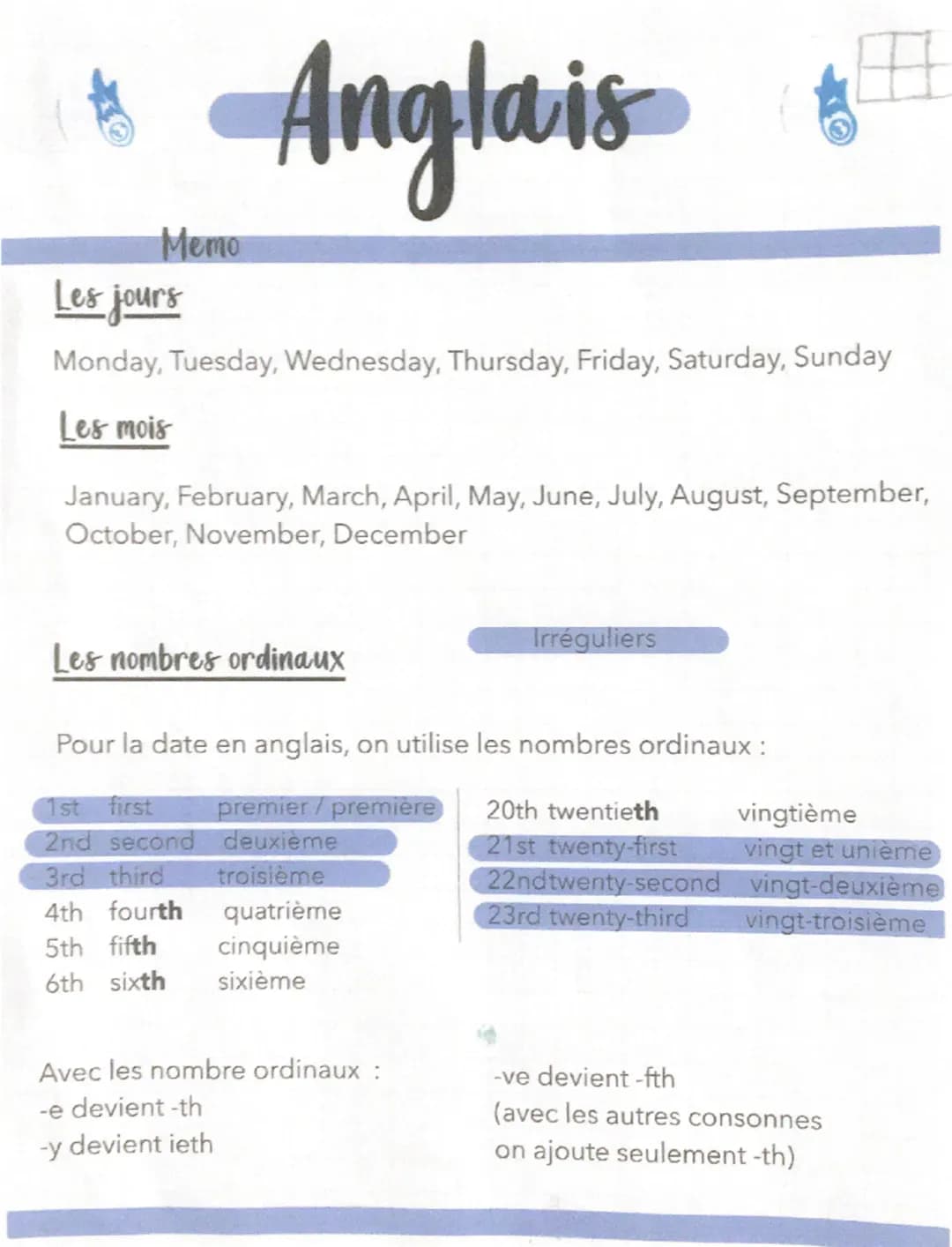 # Anglais
Ecriture de la date
F
En anglais britannique l'ordre est pareil qu'en français: jour /
mois / année.
On va écrire, par exemple