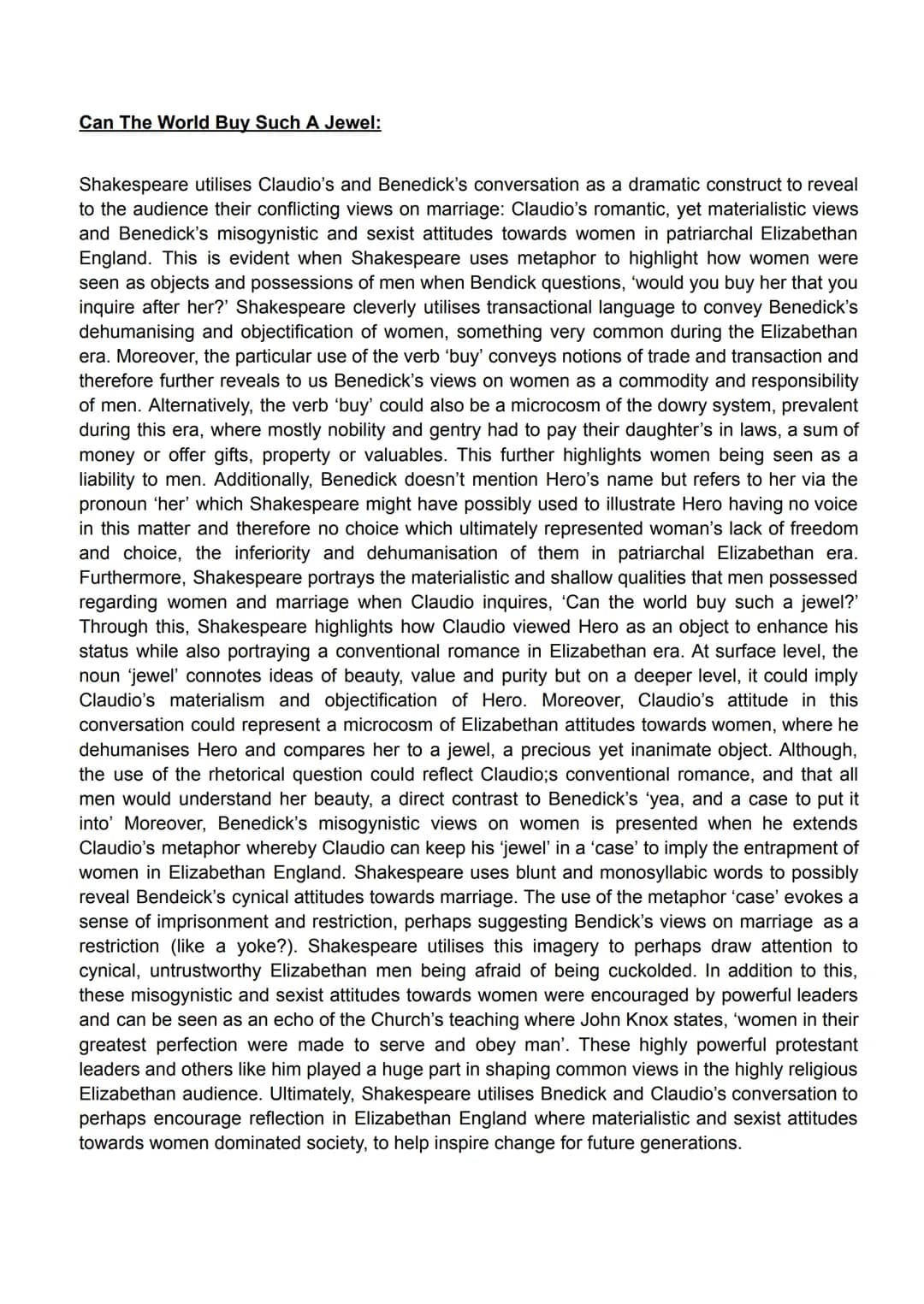 Merry War:
In this extract, Shakespeare presents the relationship between Beatrice and
Benedick as an unusual one from an Elizabethan persp