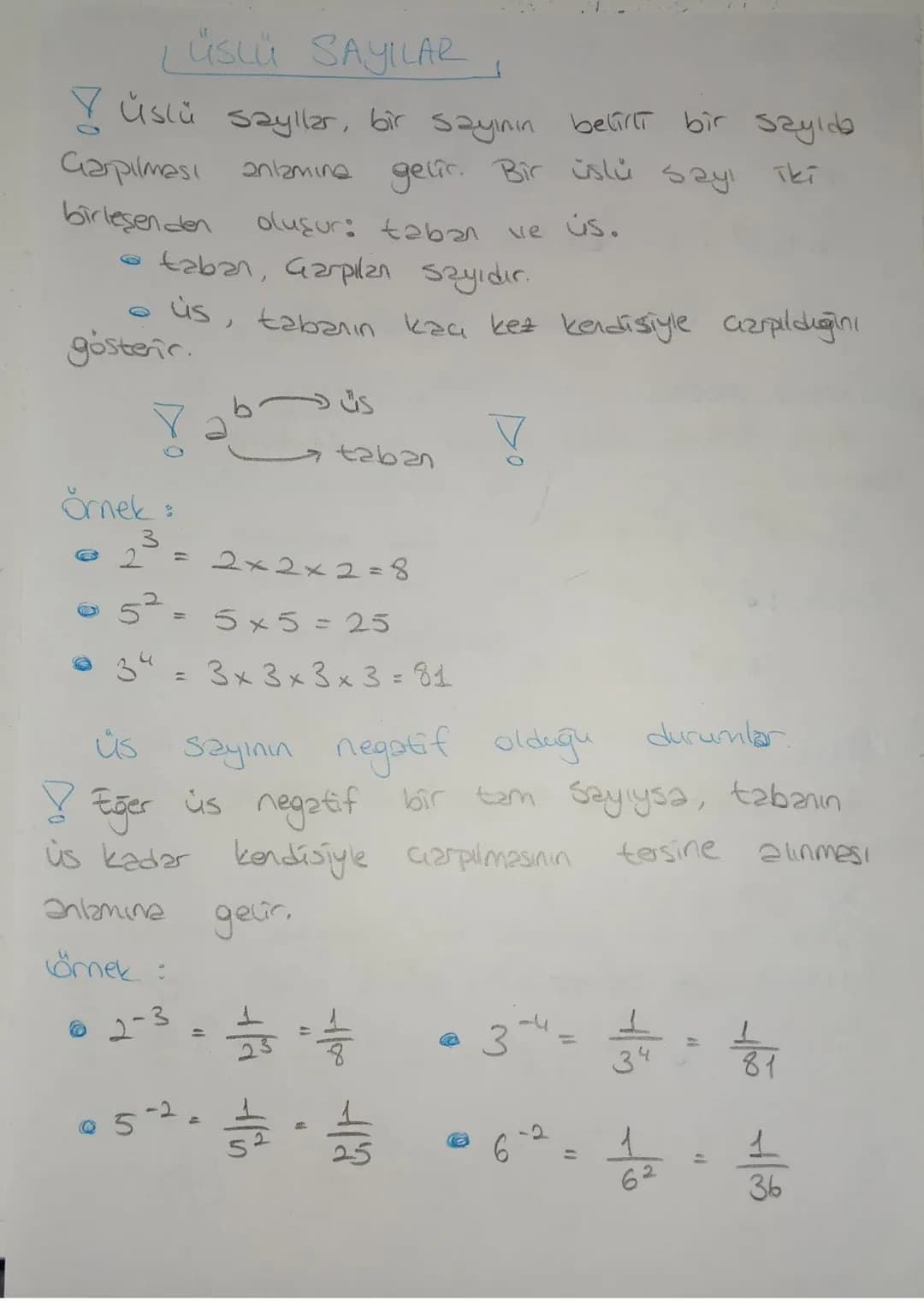 LÜSLÜ SAYILAR
!üslü sayılar, bir sayının belirli bir sayıda
Garpılması anlamına gelir. Bir üslü sayı Tki
birleşenden oluşur: taban ve us.
-