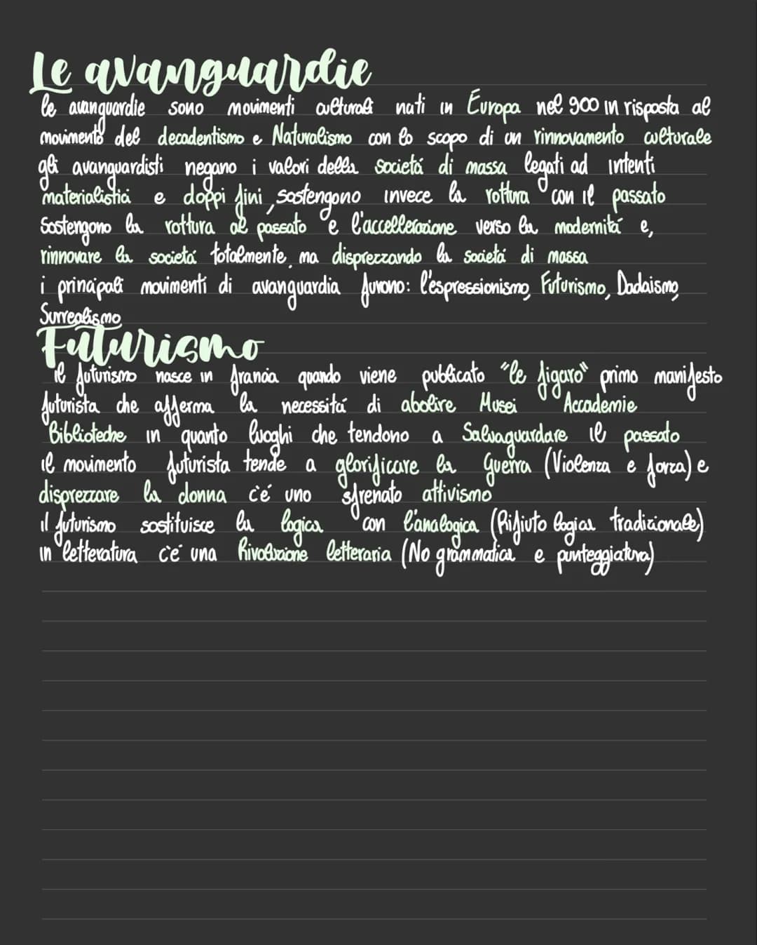 # Decadentismo pад 170/175
- Jondamentale la scenza
- Concetto di relativita: no use oggettive, dipende dall'osservatore
- Hesemberg veloci