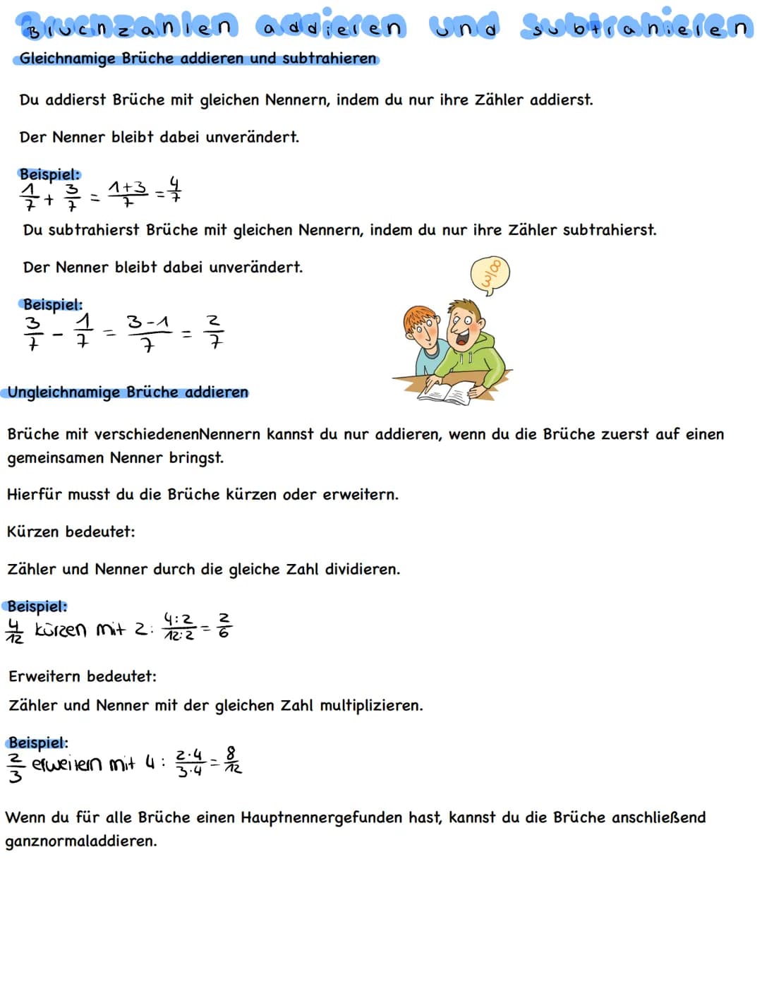 # Bruchzanien addieren und subtrahieren
Gleichnamige Brüche addieren und subtrahieren
Du addierst Brüche mit gleichen Nennern, indem du nu
