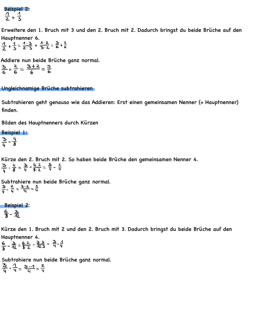# Bruchzanien addieren und subtrahieren
Gleichnamige Brüche addieren und subtrahieren
Du addierst Brüche mit gleichen Nennern, indem du nu