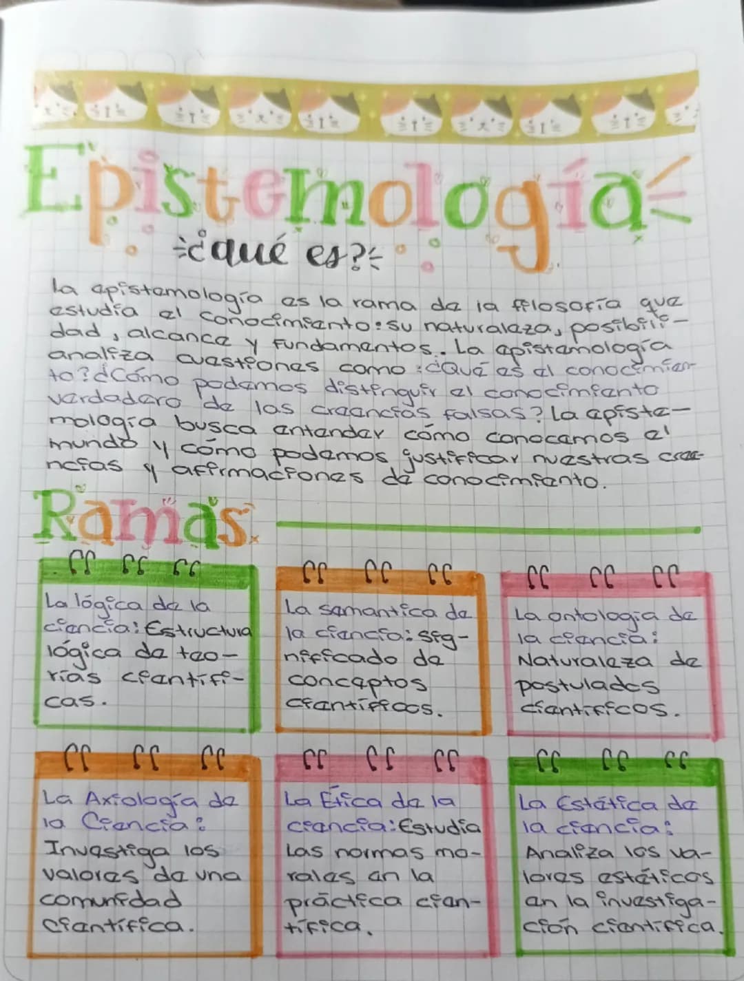 # Epistemología
la apistemología es la rama de la fflosofía que
estudia el conocimiento: su naturalaza, posibiliー
dad, alcance y fundamento
