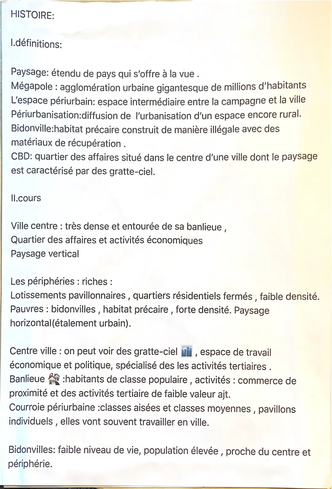 HISTOIRE:
I.définitions:
Paysage: étendu de pays qui s'offre à la vue.
Mégapole: agglomération urbaine gigantesque de millions d'habitants