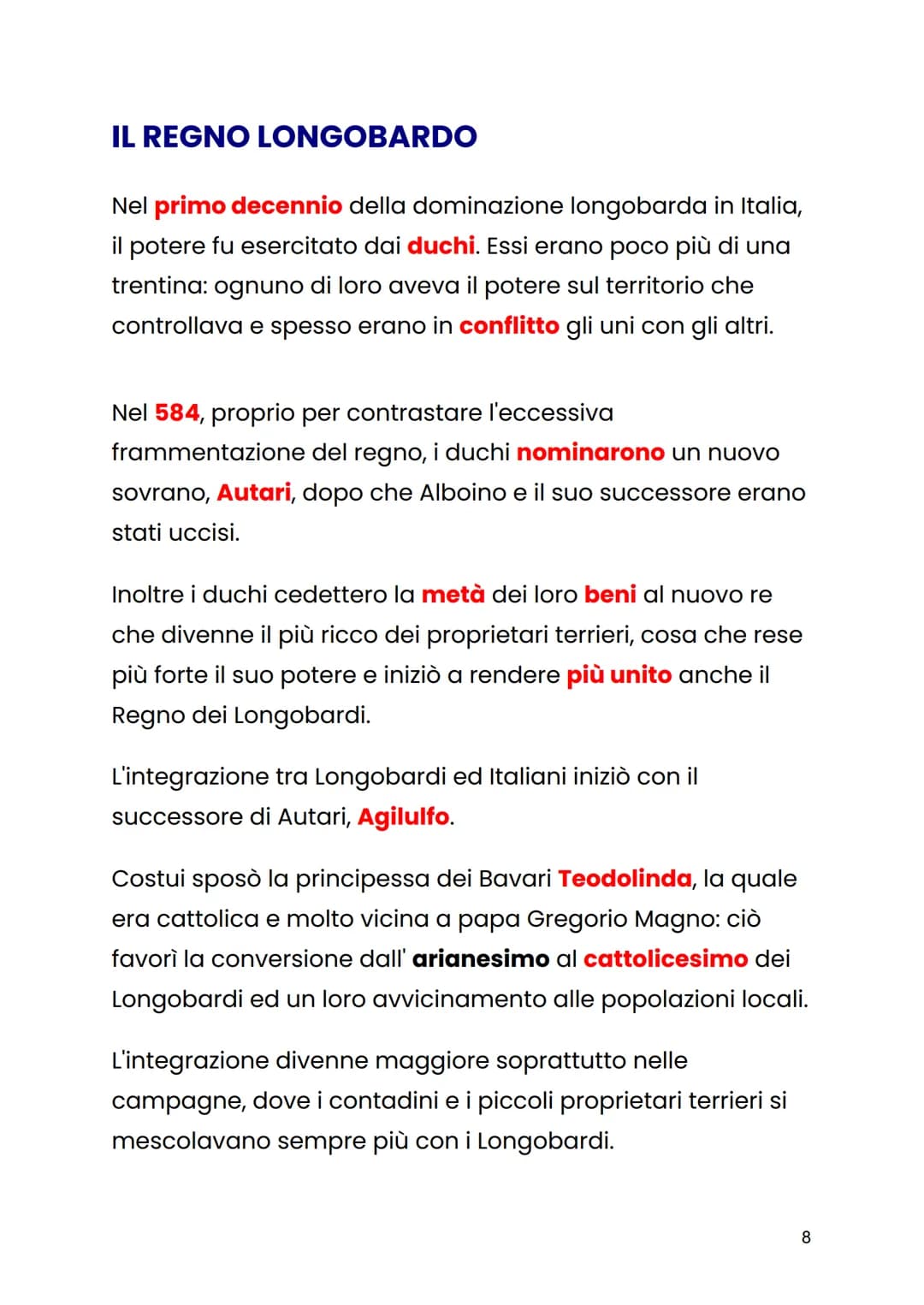 # I LONGOBARDI
I Bizantini, dopo aver conquistato l'Italia con la guerra
greco-gotica, ebbero il dominio della penisola solamente
per 13 an