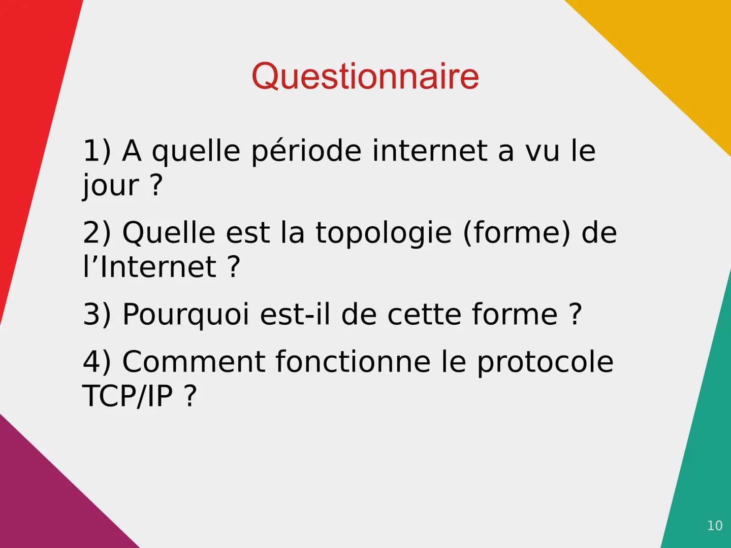 Internet Sommaire
• Introduction
• Qu'est ce qu'Internet et en quoi
consiste-t-il?
• L'histoire d'Internet (en 2 parties)
• Conclusion