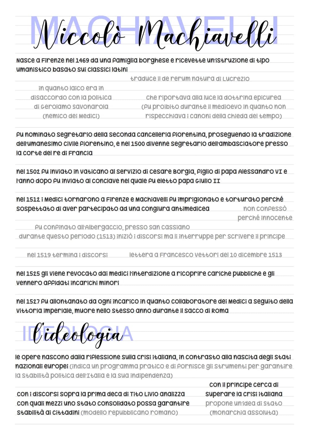 Letteratura
Martina Bruno/ # Wiccolò Machiavelli
Nasce a Firenze nel 1469 da una famiglia borghese e ricevette un'istruzione di tipo
umani