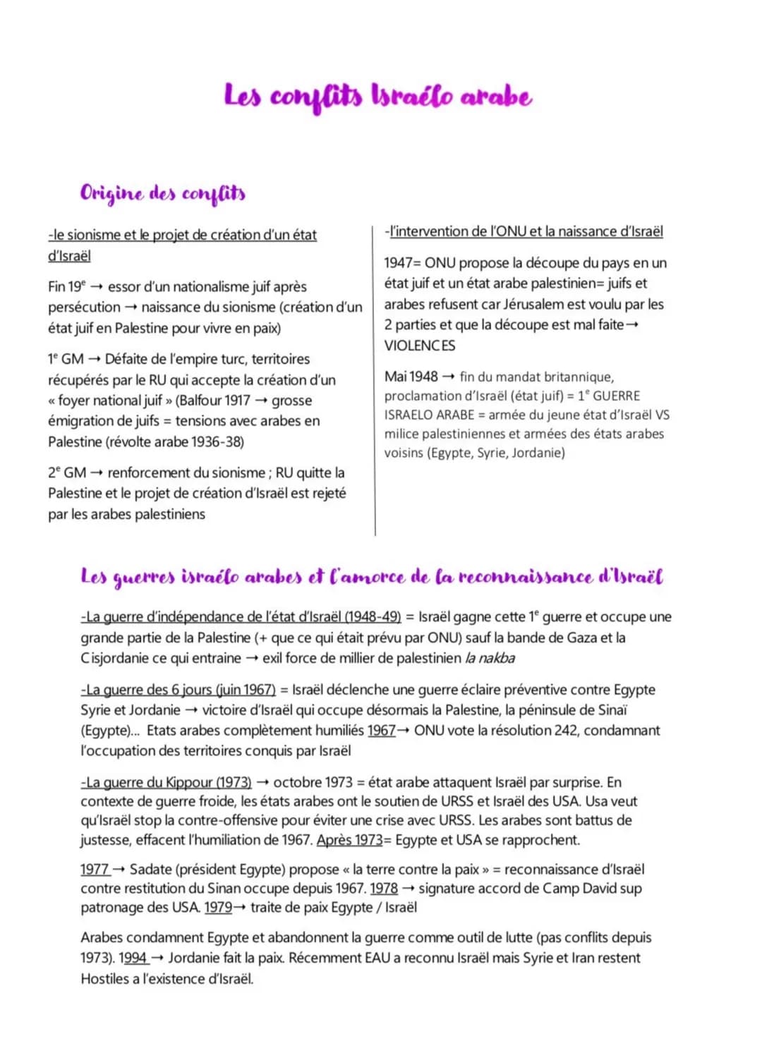 # Les conflits Israélo arabe
Origine des conflits
-le sionisme et le projet de création d'un état
d'Israël
Fin 19º essor d'un nationalism