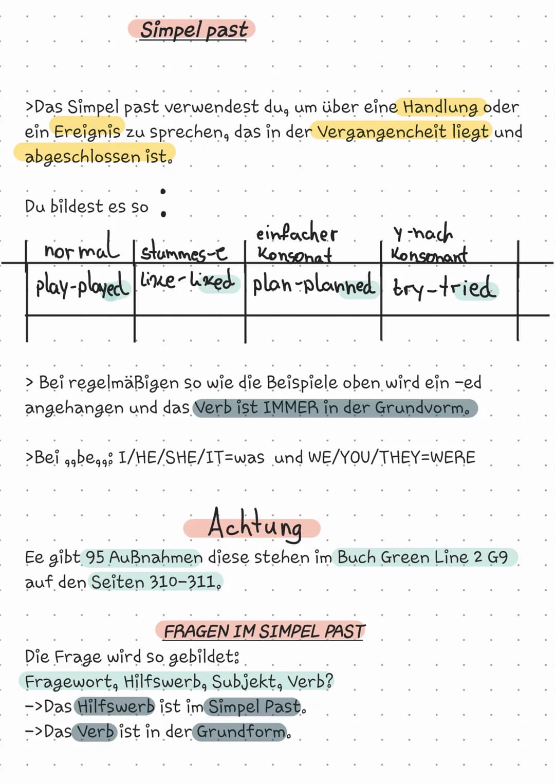 Simpel past
>Das Simpel past verwendest du, um über eine Handlung oder
ein Ereignis zu sprechen, das in der Vergangencheit liegt und
abgesc