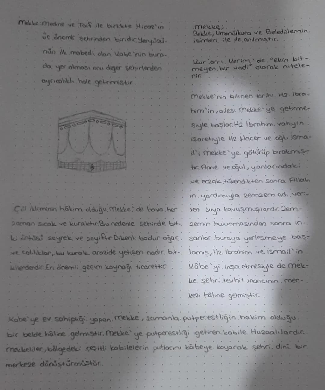 Mekke: Medine ve Taif ile birlikte Hicaz'in
üç önemli şehrinden biridir. Yeryüzü..
nün ilk mabedi olan Kobe 'nin bura-
da, yer alması onu di