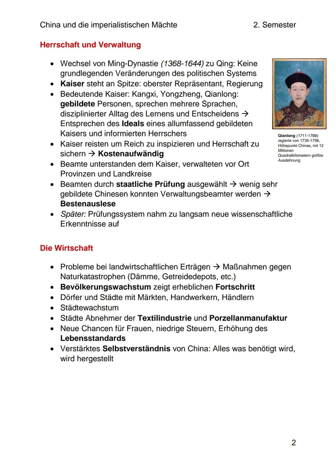 China und die imperialistischen Mächte
2. Semester
# Die Blütezeit der Qing-Dynastie
## Eine neue Dynastie
* Chinesische Geschichte: K