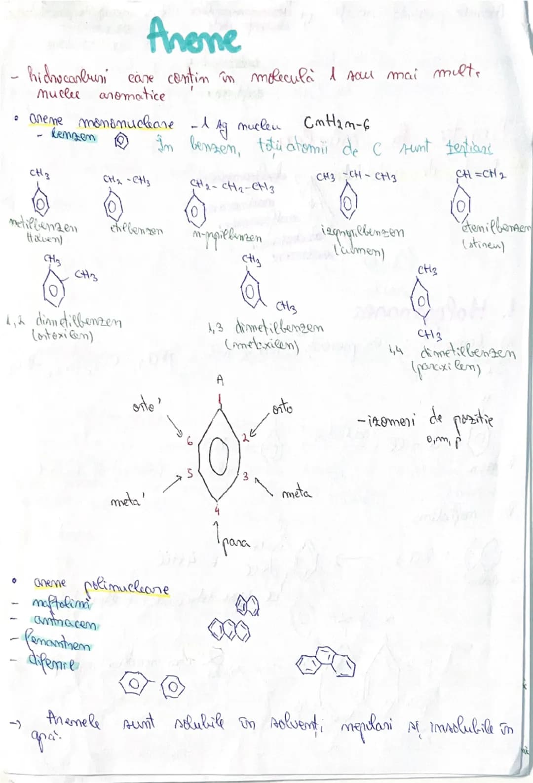 # Anene
- hichucanbusi care contin în molecula 1 sau mai multe
muclee aromatice
* aneme mononucleare -1 Ag nuclen $CmH2m-6$
lenzen In be