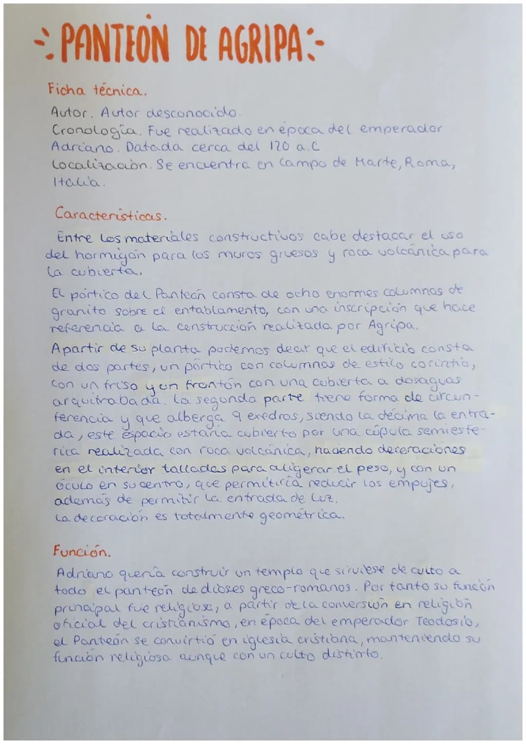 # PANTEON DE AGRIPA-
Ficha técnica.
Autor. Autor desconocido.
Cronologia. Fue realizado en epoca del emperador
Adriano. Datada cerca del
