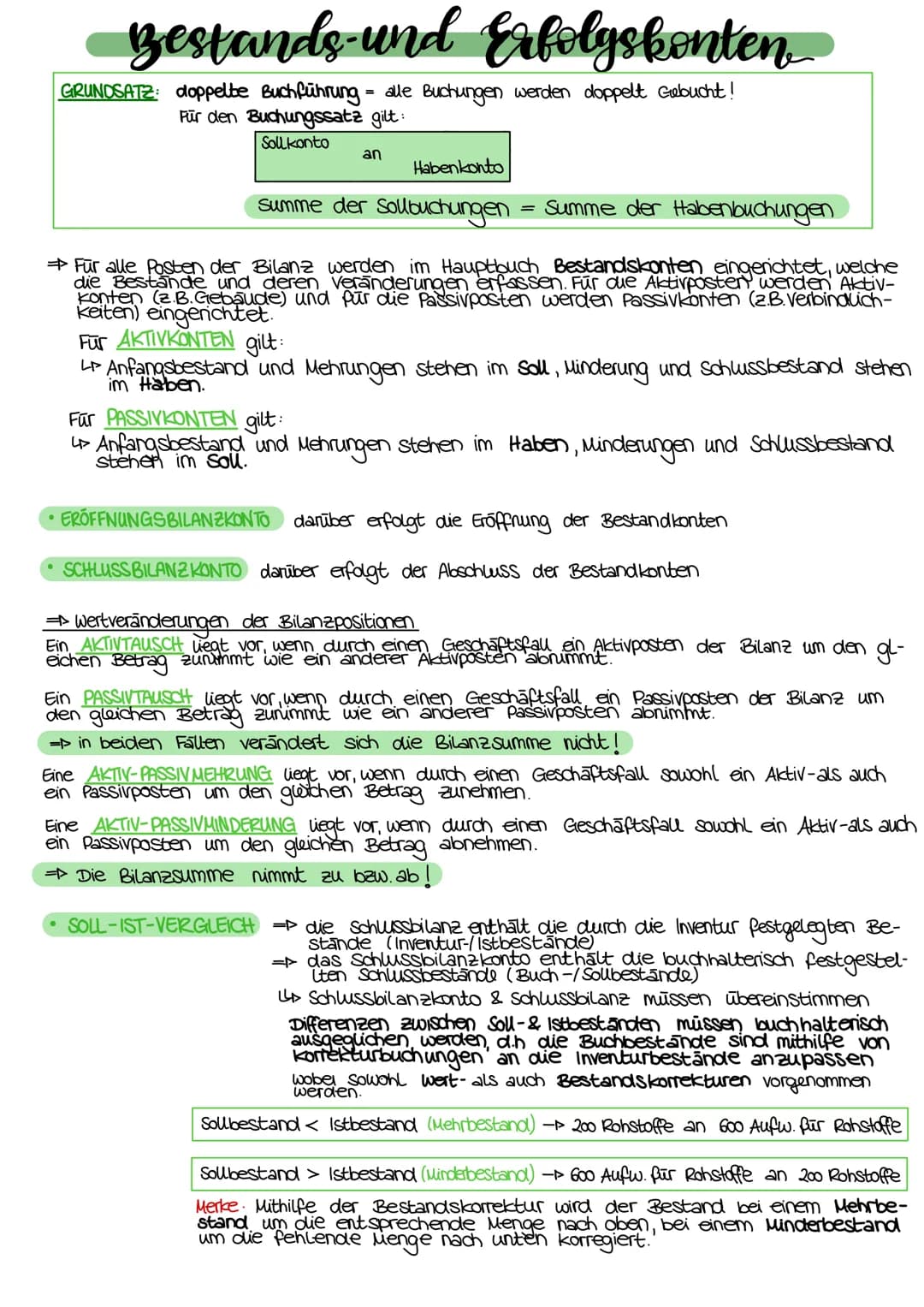 # Bestands-und Erfolgskonten
GRUNDSATZ: doppelte Buchführung - alle Buchungen werden doppelt Gebucht!
Für den Buchungssatz gilt:
| Sollko