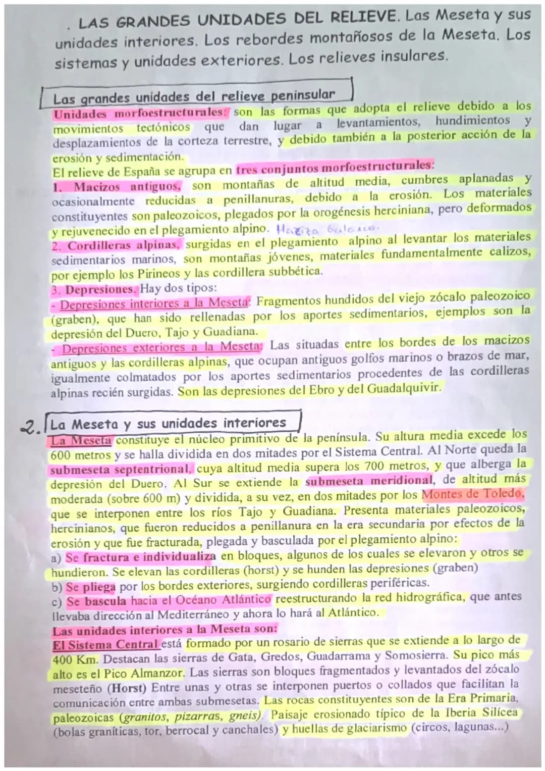 - GEOGRAFIA DE ESPAÑA-
2 BACH.
TEMA 2. EL RELIEVE ESPAÑOL
1- Características generales.
2. La Meseta y sus Unidades Interiores.
3. Los R