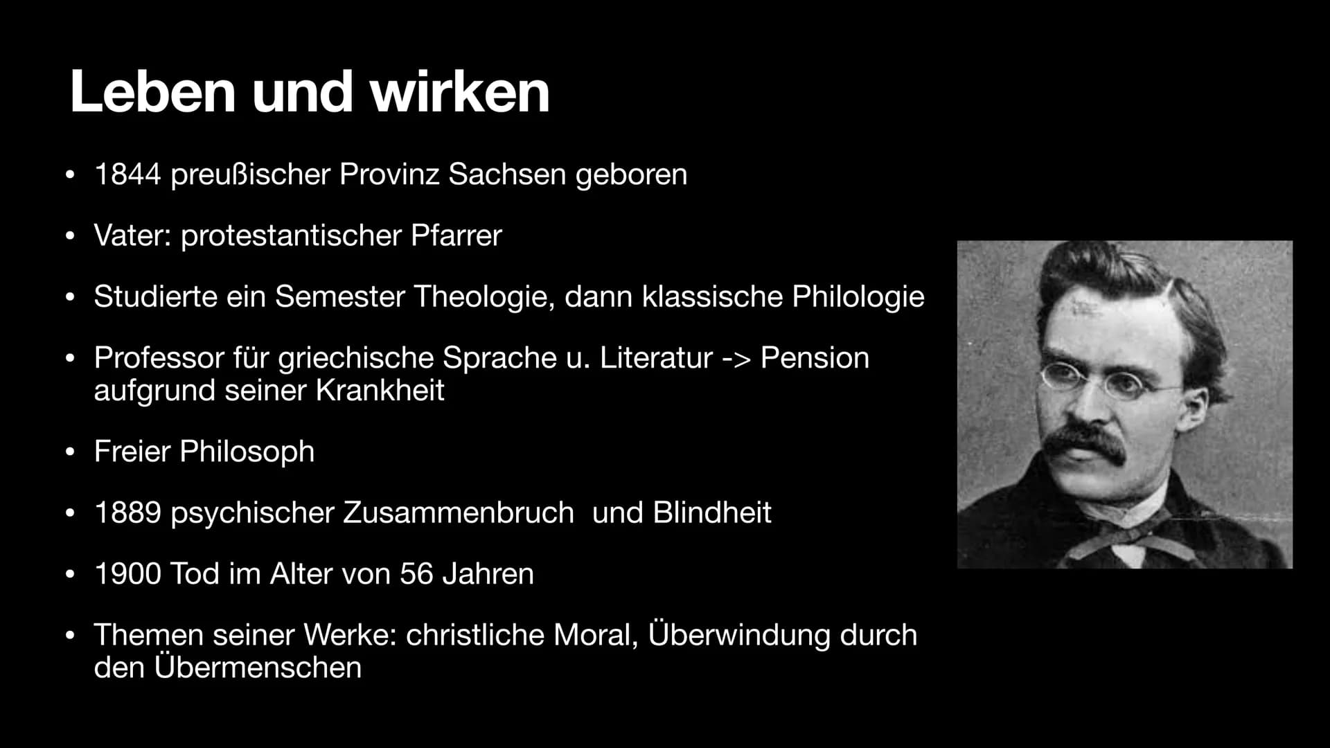 Friedrich
Nietzsche # Gliederung
* Allgemein
* Weltansicht & Ziele
* Menschenbild
* Religionskritik
* Nihilismus
* Also Sprach