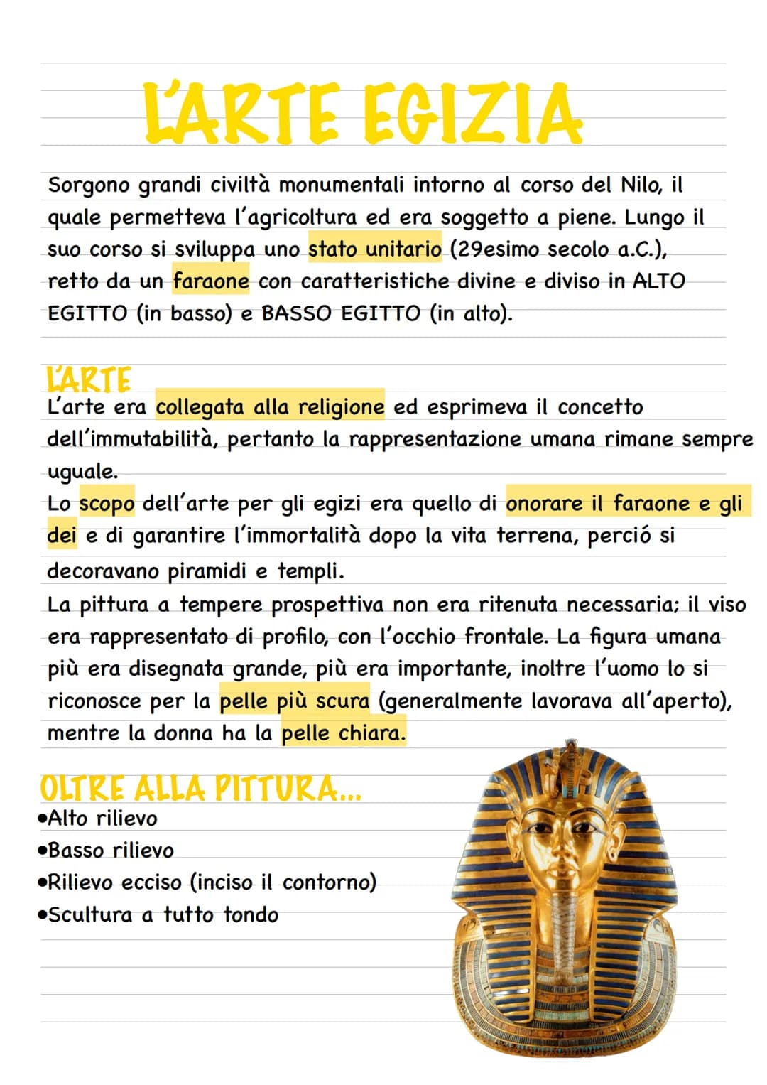 # L'ARTE EGIZIA
Sorgono grandi civiltà monumentali intorno al corso del Nilo, il
quale permetteva l'agricoltura ed era soggetto a piene. Lu