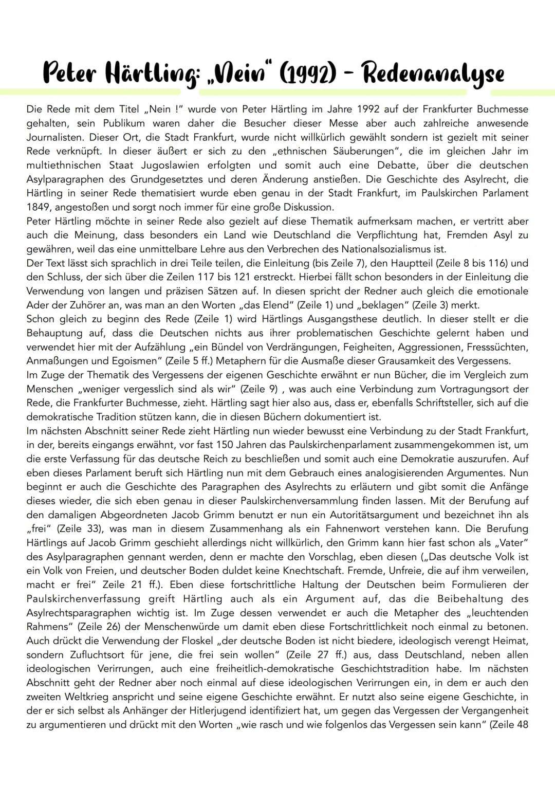 # Peter Härtling: „Nein" (1992) - Redenanalyse
Die Rede mit dem Titel „Nein!" wurde von Peter Härtling im Jahre 1992 auf der Frankfurter Bu