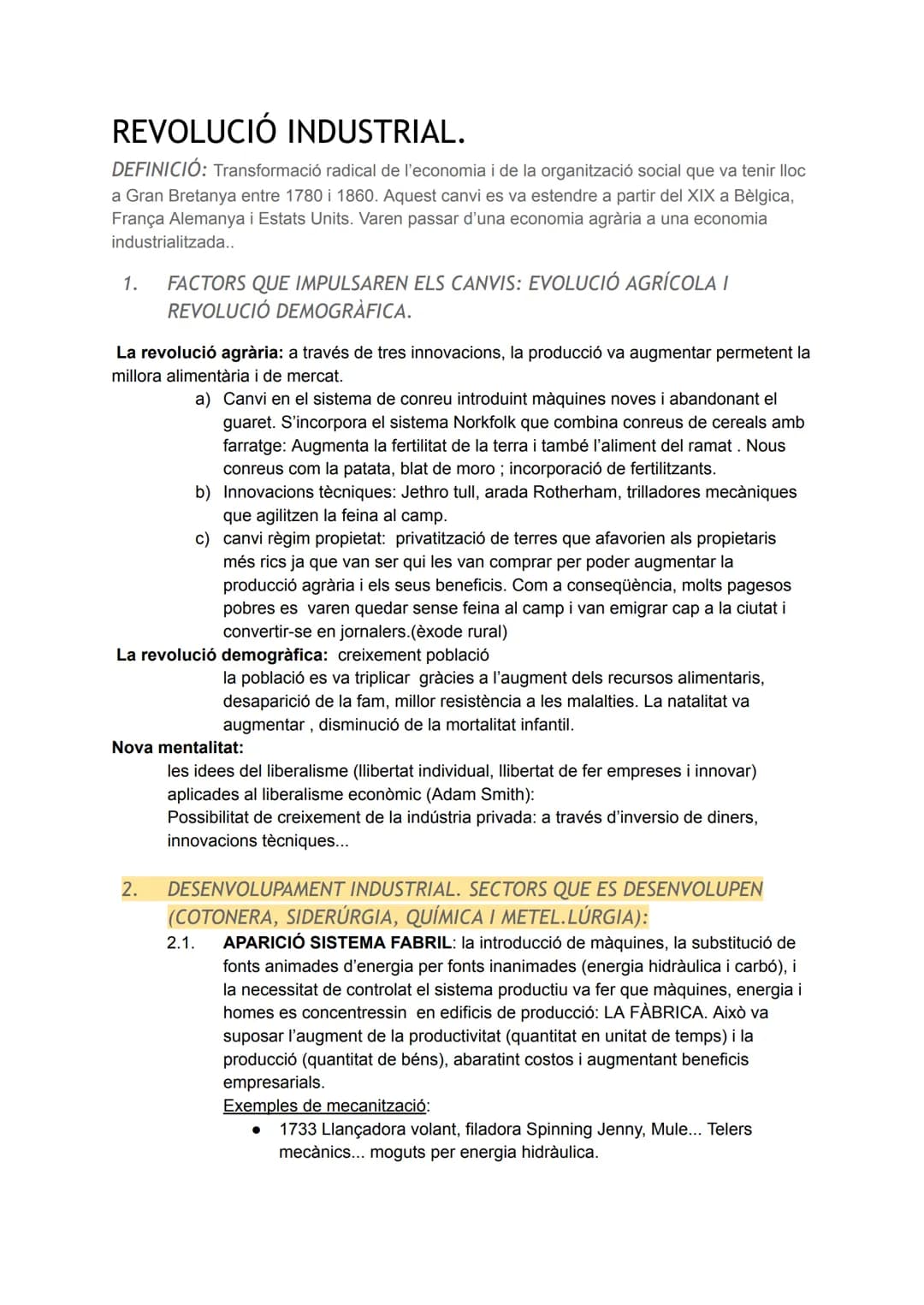 # REVOLUCIÓ INDUSTRIAL.
DEFINICIÓ: Transformació radical de l'economia i de la organització social que va tenir lloc
a Gran Bretanya entre