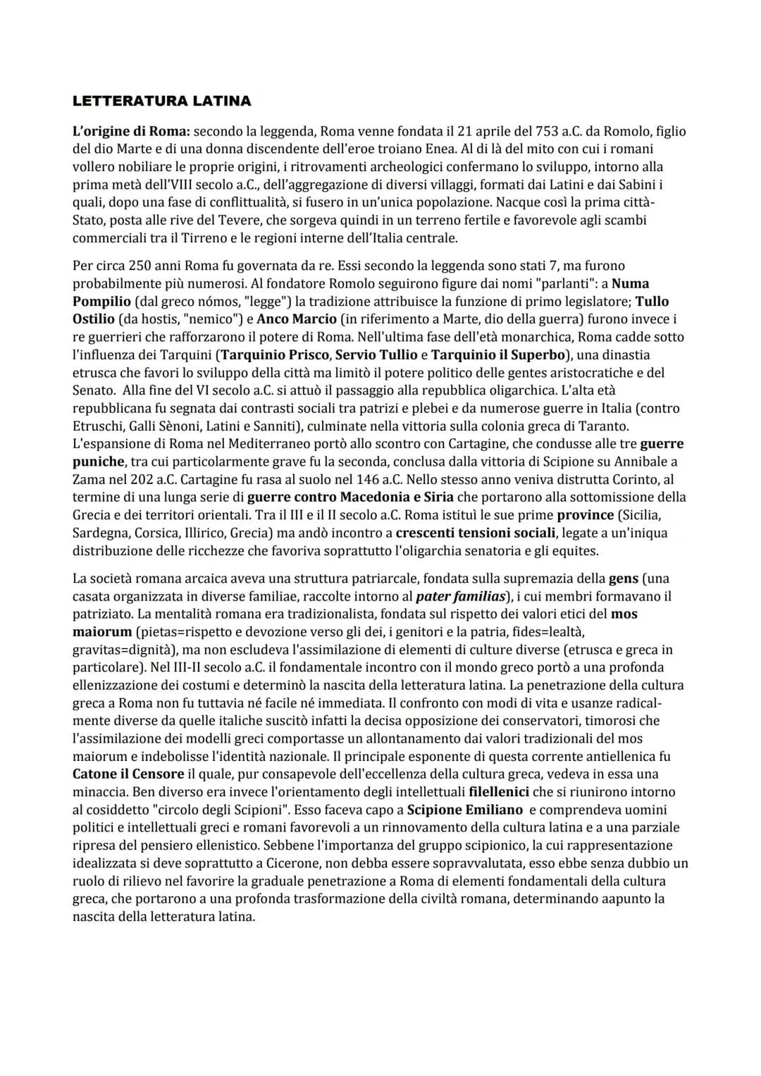 # LETTERATURA LATINA
L'origine di Roma: secondo la leggenda, Roma venne fondata il 21 aprile del 753 a.C. da Romolo, figlio
del dio Marte e
