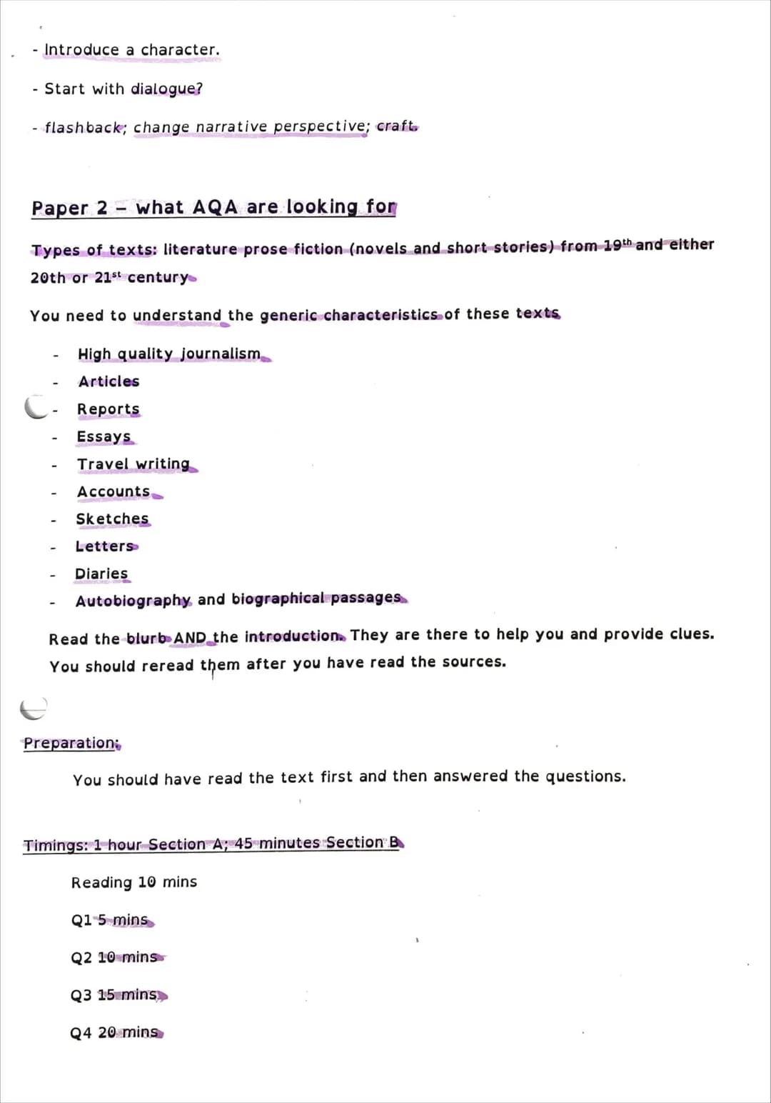 Paper 1 what AQA are looking for
Types of texts: literature prose fiction (novels and short stories) from 20th or 21st
century
You need to