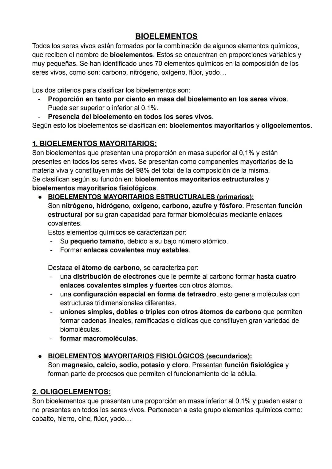 # BIOELEMENTOS
Todos los seres vivos están formados por la combinación de algunos elementos químicos,
que reciben el nombre de bioelementos
