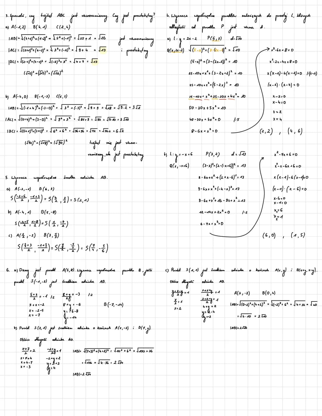 # Geometria analityczna
1. Oblice
adległość między punktami Ai B
a) A(-3,-1), B(-5,-1)
$|AB|=\sqrt{(-5-(-3))^2 + (-1-(-1))^2}$
$|ABI|=\s
