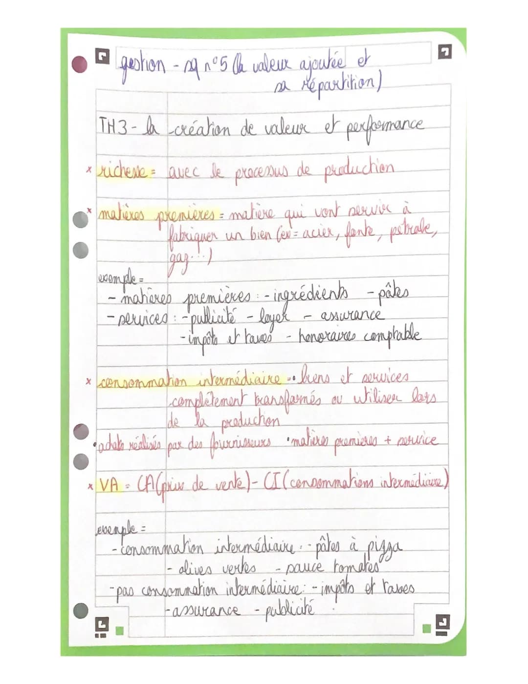 - gestion-24 n°5 la valeur ajoutée et
sa répartition)
TH3-la création de valeur et performance.
* richese = avec le processus de production