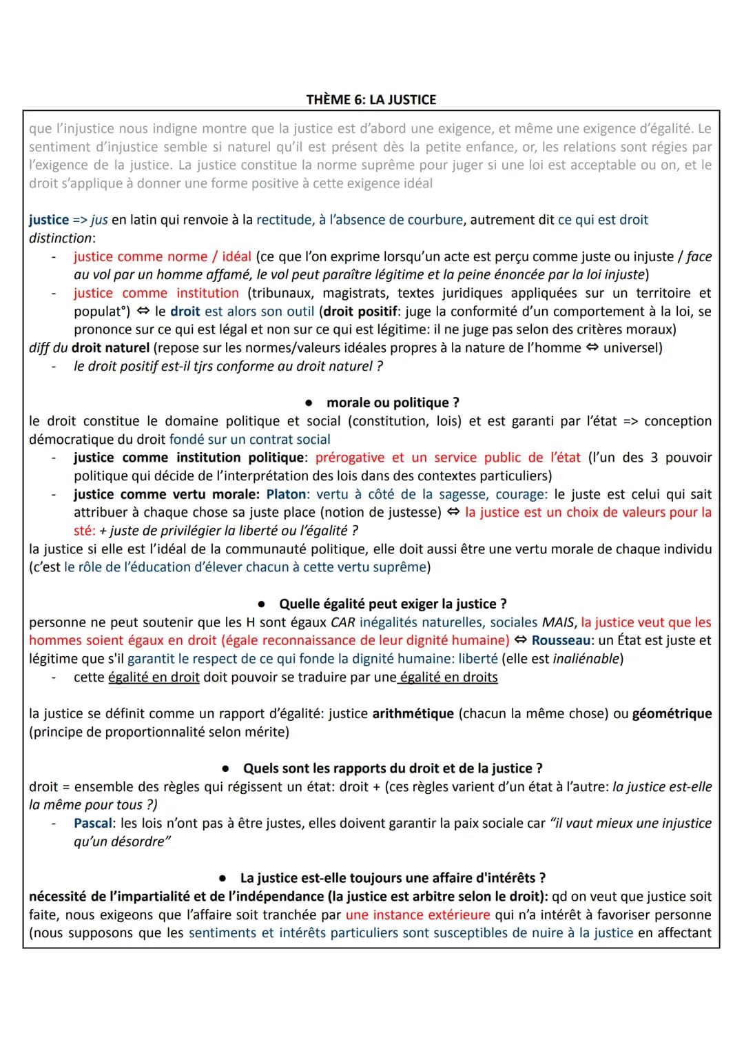 # THÈME 6: LA JUSTICE
que l'injustice nous indigne montre que la justice est d'abord une exigence, et même une exigence d'égalité. Le
senti