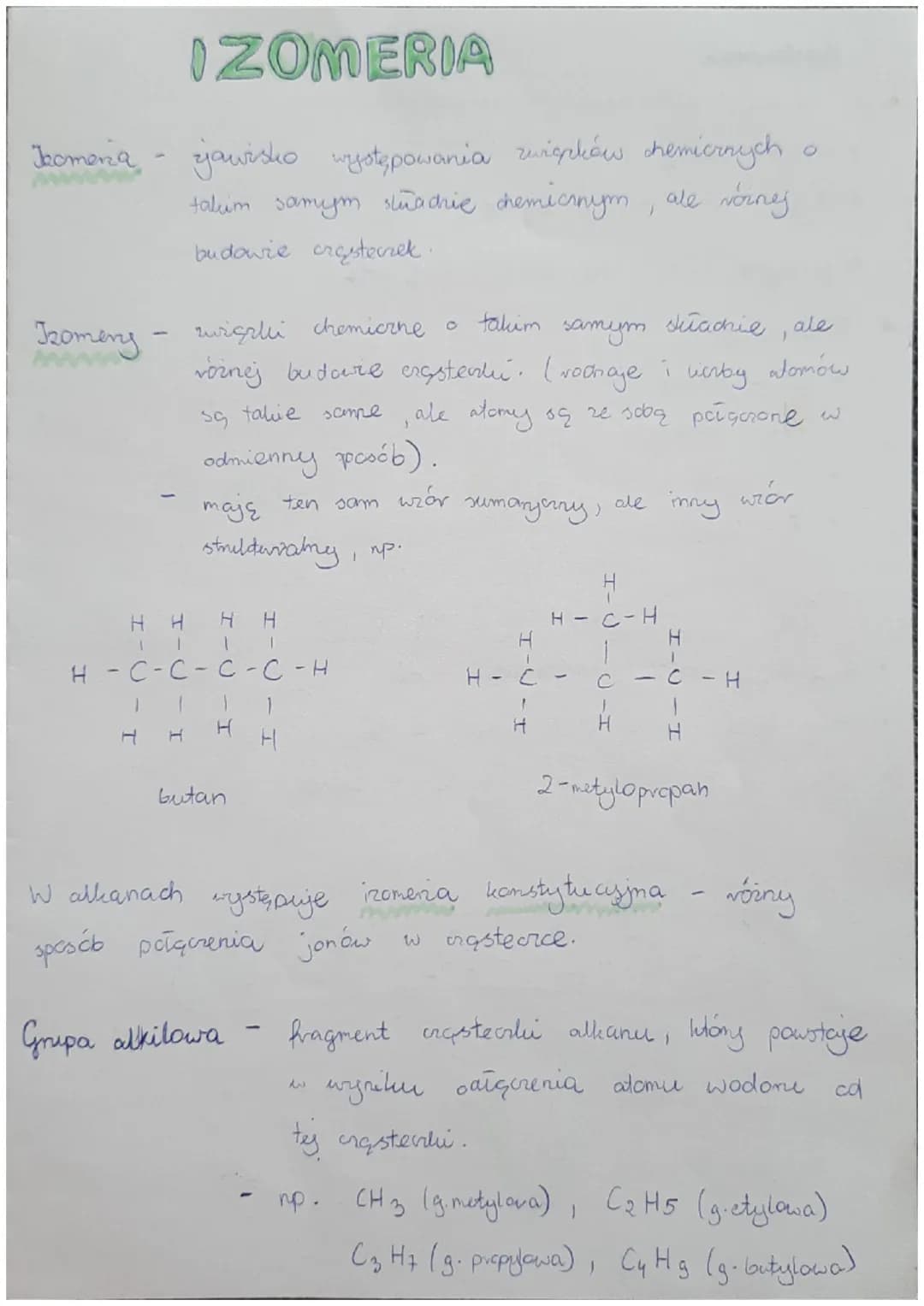 # IZOMERIA
Jkomeia- jawisko występowania zuigpliów chemicrnych o
takim samym stuachie chemicnym, ale vornej
budowie ergsterrek.
Komens - w