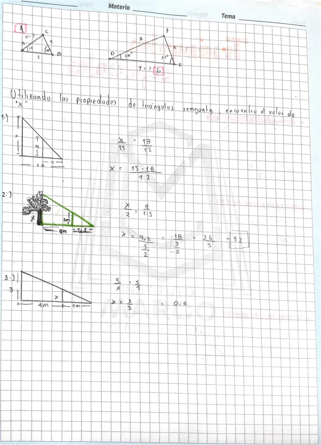 Fecha 28/03/22 Materia Matemáticas Tema
Semejanza de triangulos
* Dos triangulos son semejantes si tienen dos angulos iguales
M$\an