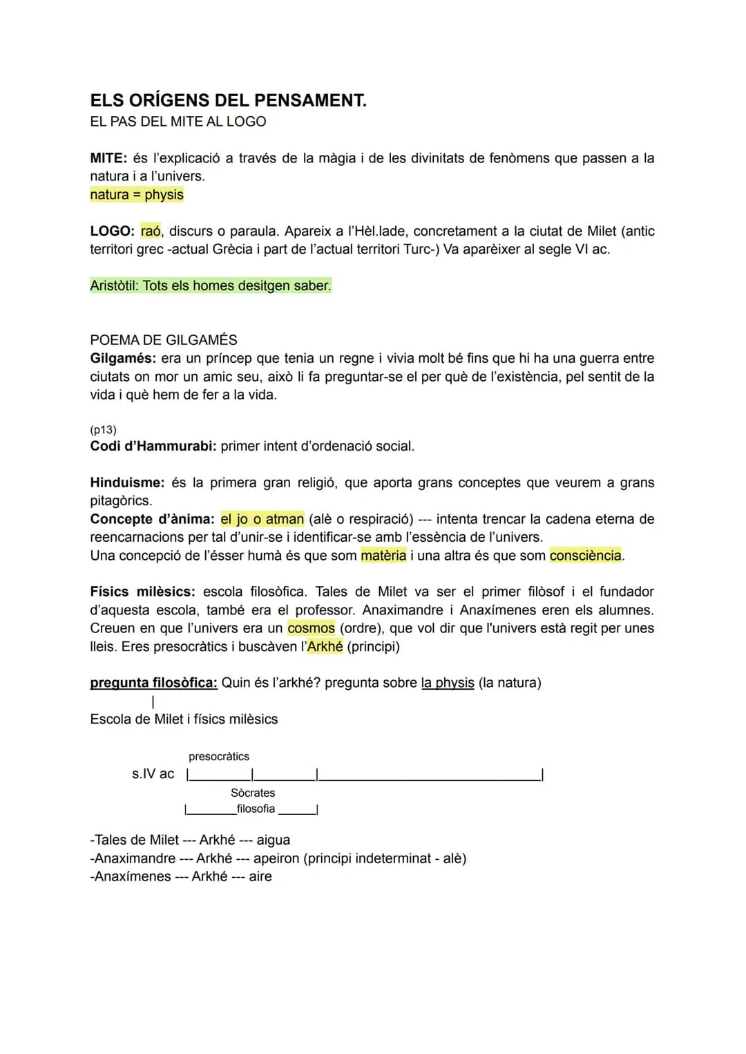 # ELS ORÍGENS DEL PENSAMENT.
EL PAS DEL MITE AL LOGO
MITE: és l'explicació a través de la màgia i de les divinitats de fenòmens que passen