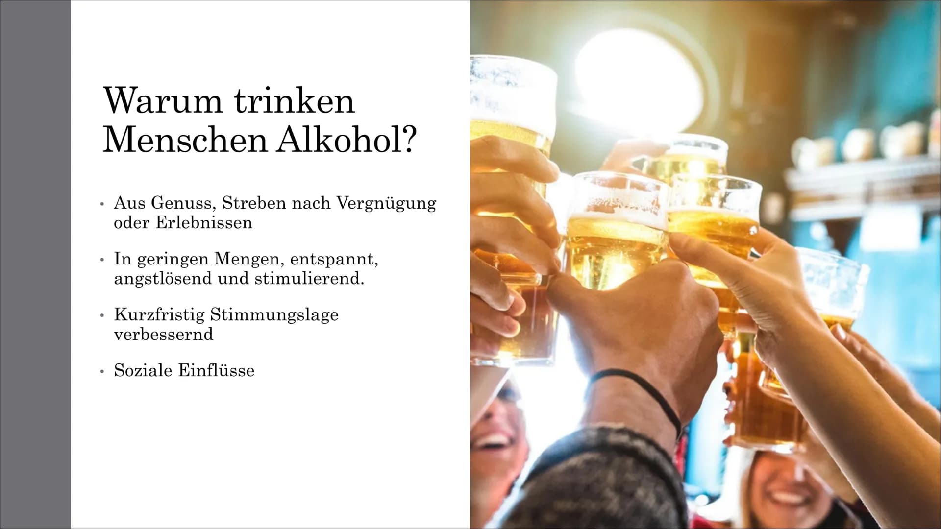# Wirkungen des
# Alkohols auf
# den
# menschlichen
# Körper
Wie gefährlich kann es sein? Gliederung
1. Was ist Alkohol?
2. Warum trinken M
