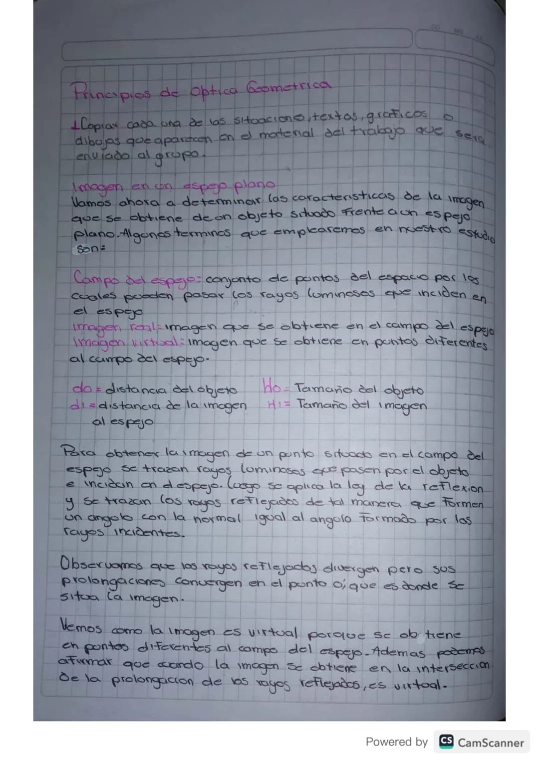 # Principios de Obtica Geometrica
Copiar cada una de las situacions, textos, graficos o
dibuas que aparecen en el material del trabajo que