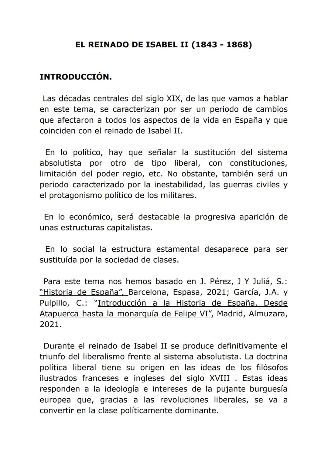 # EL REINADO DE ISABEL II (1843 - 1868)
INTRODUCCIÓN.
Las décadas centrales del siglo XIX, de las que vamos a hablar
en este tema, se cara