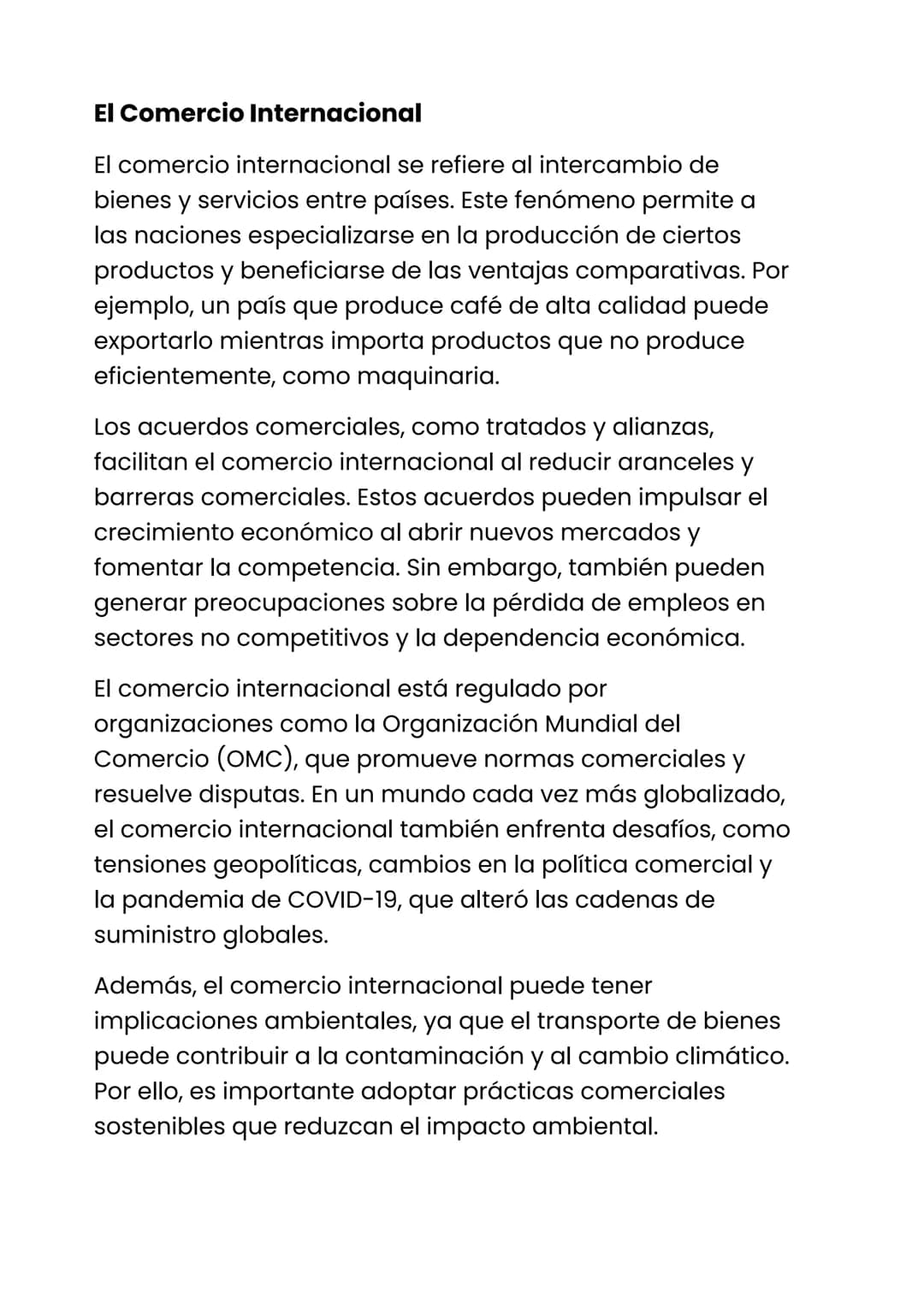 # El Comercio Internacional
El comercio internacional se refiere al intercambio de
bienes y servicios entre países. Este fenómeno permite a