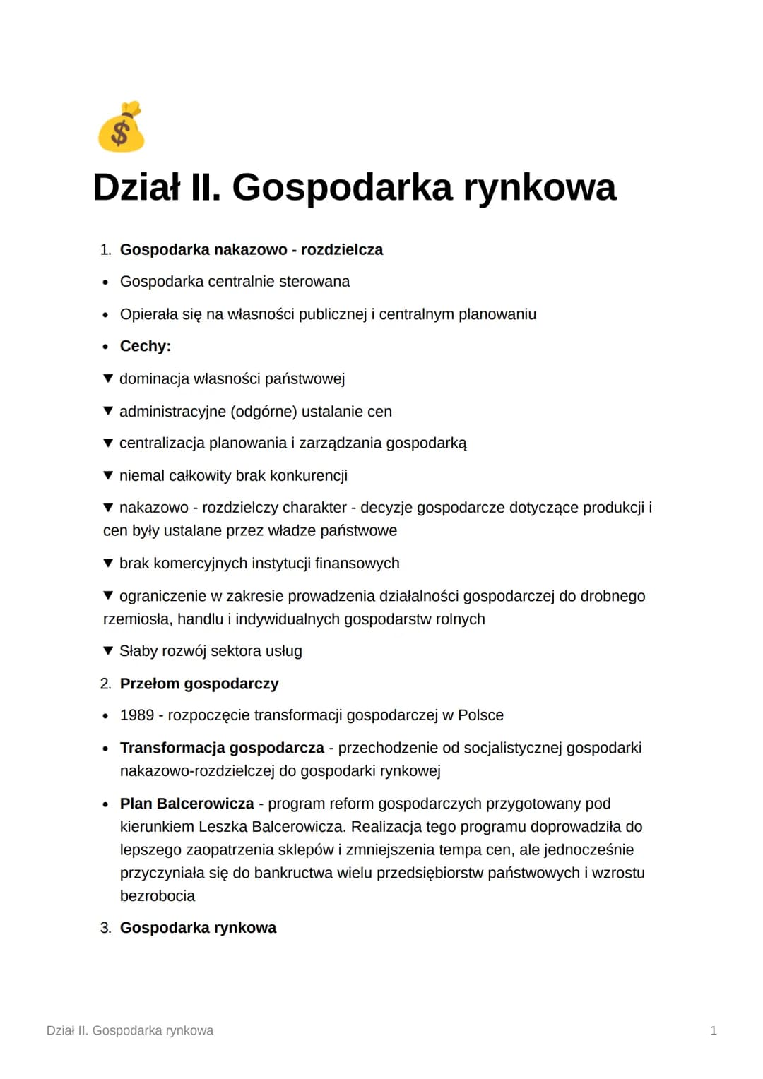 # Dział II. Gospodarka rynkowa
1. Gospodarka nakazowo - rozdzielcza
* Gospodarka centralnie sterowana
* Opierała się na własności publ
