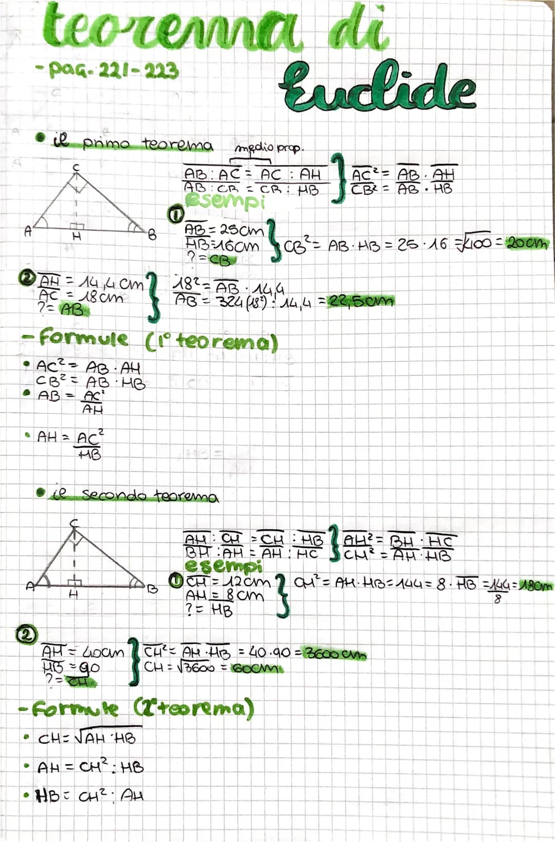 # teorema di
- Pag-221-223
# Eudide
- il primo teorema medio prop.
中
A H B
$
\frac{AB}{AC} = \frac{AC}{AH}
\frac{AB}{CB} = \frac{CB}{HB}
$