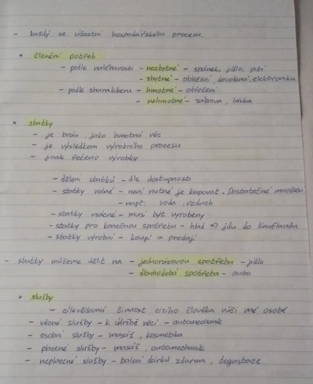 - každý se vičastní hospodářského procesu.
- členění potřeb
- podle naléhavosti - nezbytné spánek, jídlo, piti
- zbytné oblečení, dovol