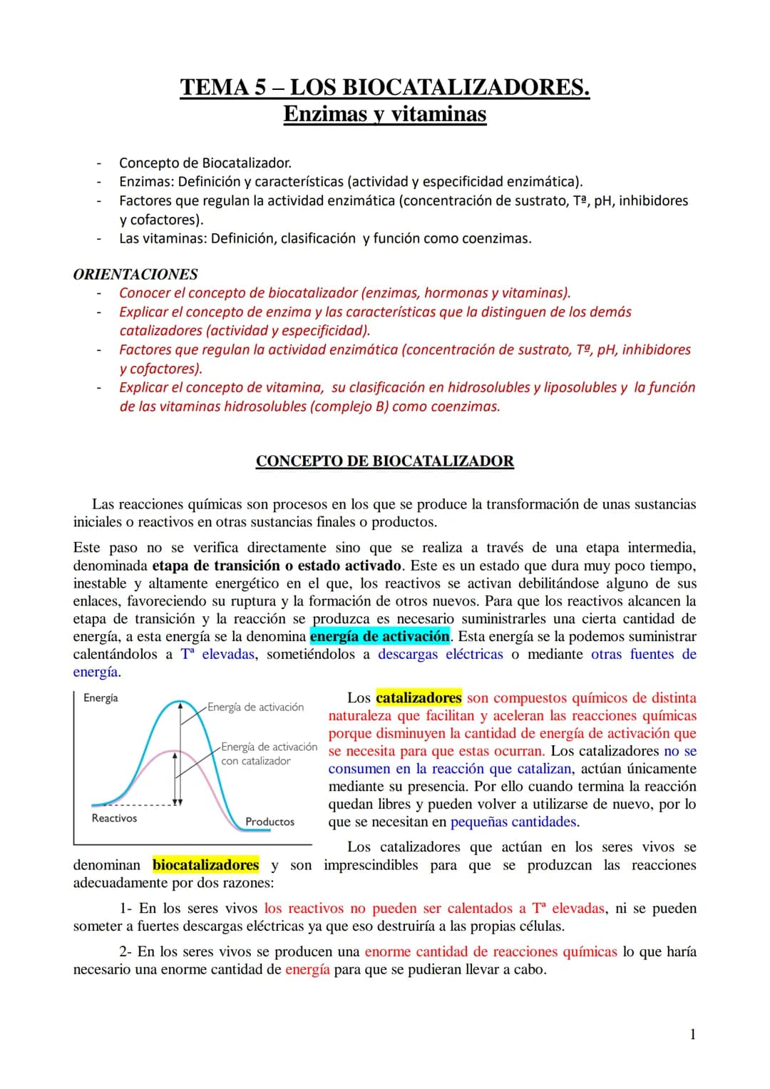 # TEMA 5-LOS BIOCATALIZADORES.
## Enzimas y vitaminas
- Concepto de Biocatalizador.
- Enzimas: Definición y características (actividad y es