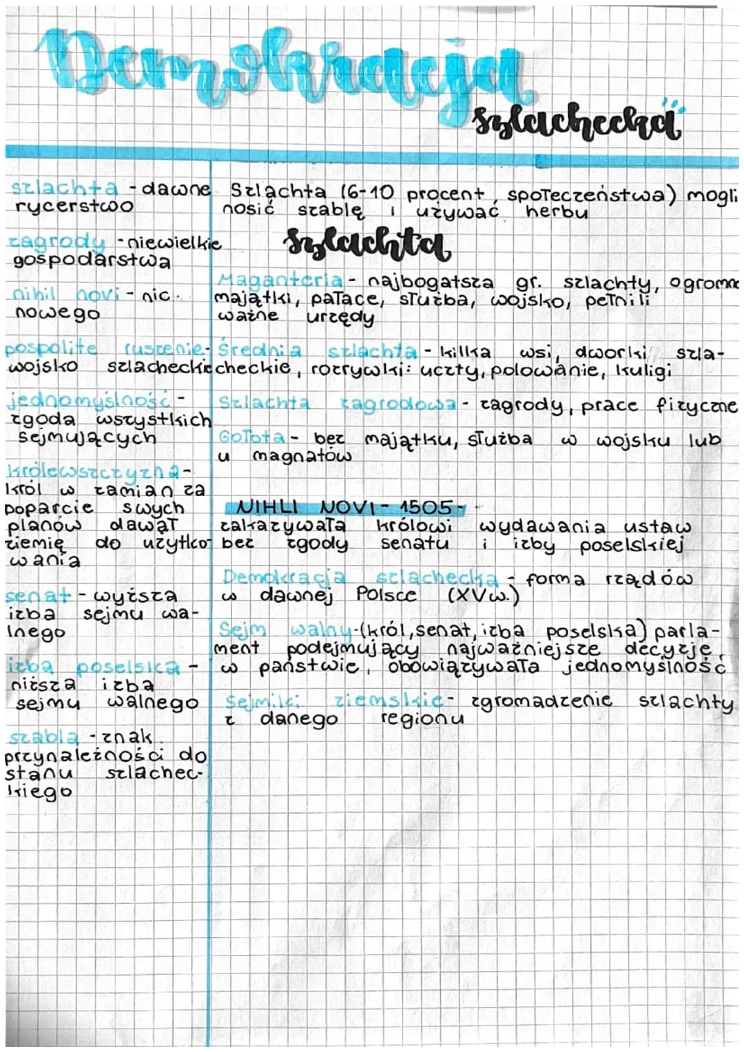 # Demokracja szlachecka
szlachta - dawne Szlachta (6-10 procent, społeczeństwa) mogli
rycerstwo nosić szable i używać herbu
zagrody - niew