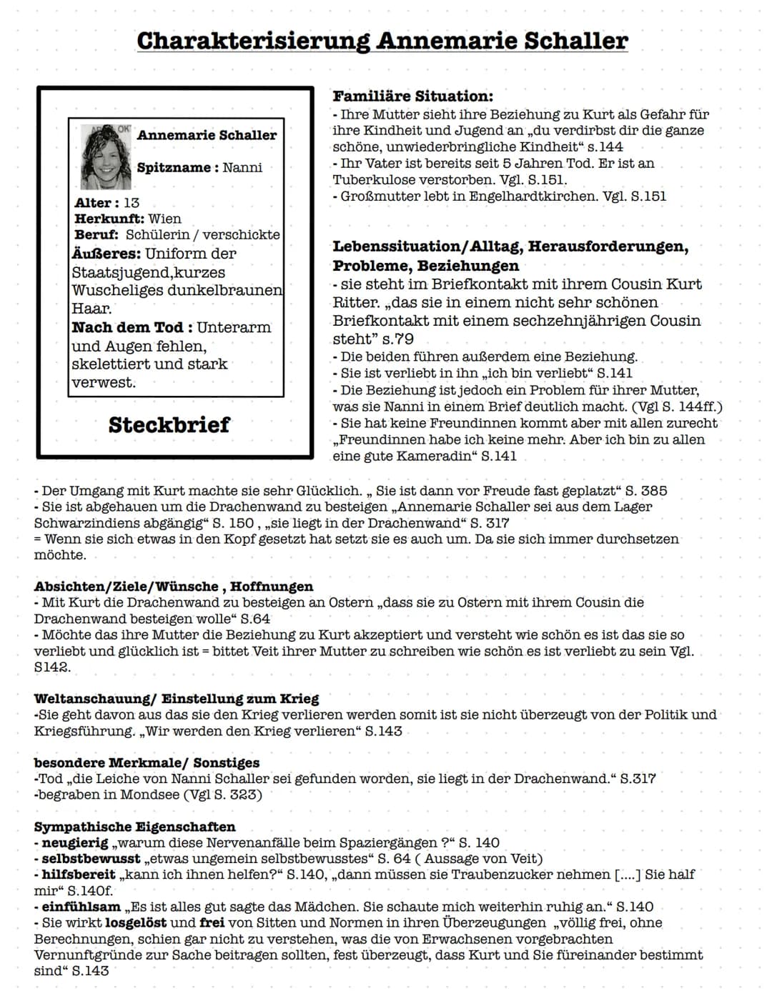 # Charakterisierung Annemarie Schaller
OK Annemarie Schaller
Spitzname: Nanni
Alter: 13
Herkunft: Wien
Beruf: Schülerin / verschickte